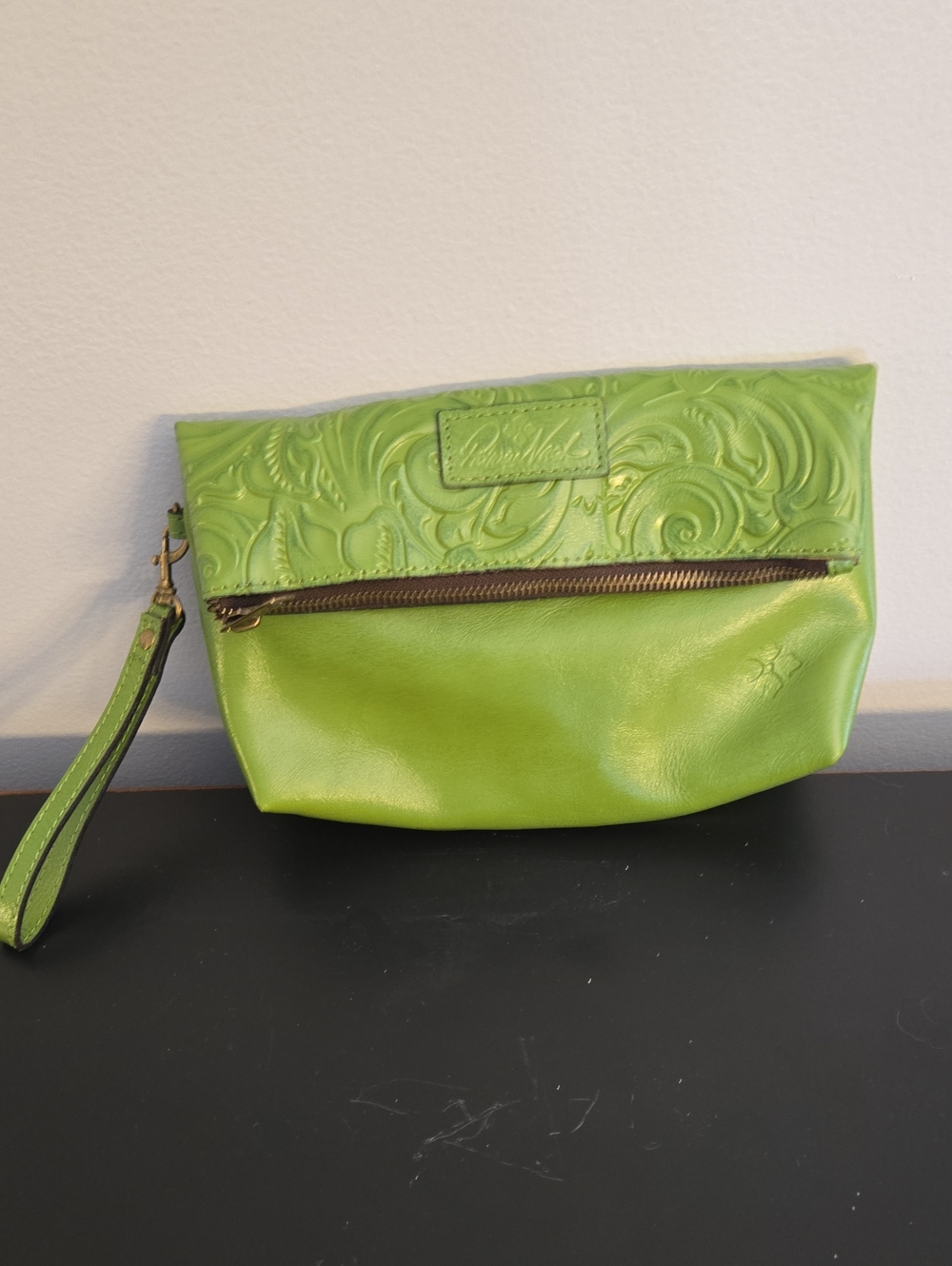 Patricia Nash Lime Green Embossed Leather Wristlet